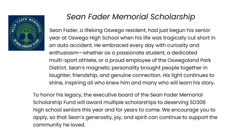 Sean Fader Memorial Scholarship Fund QR code